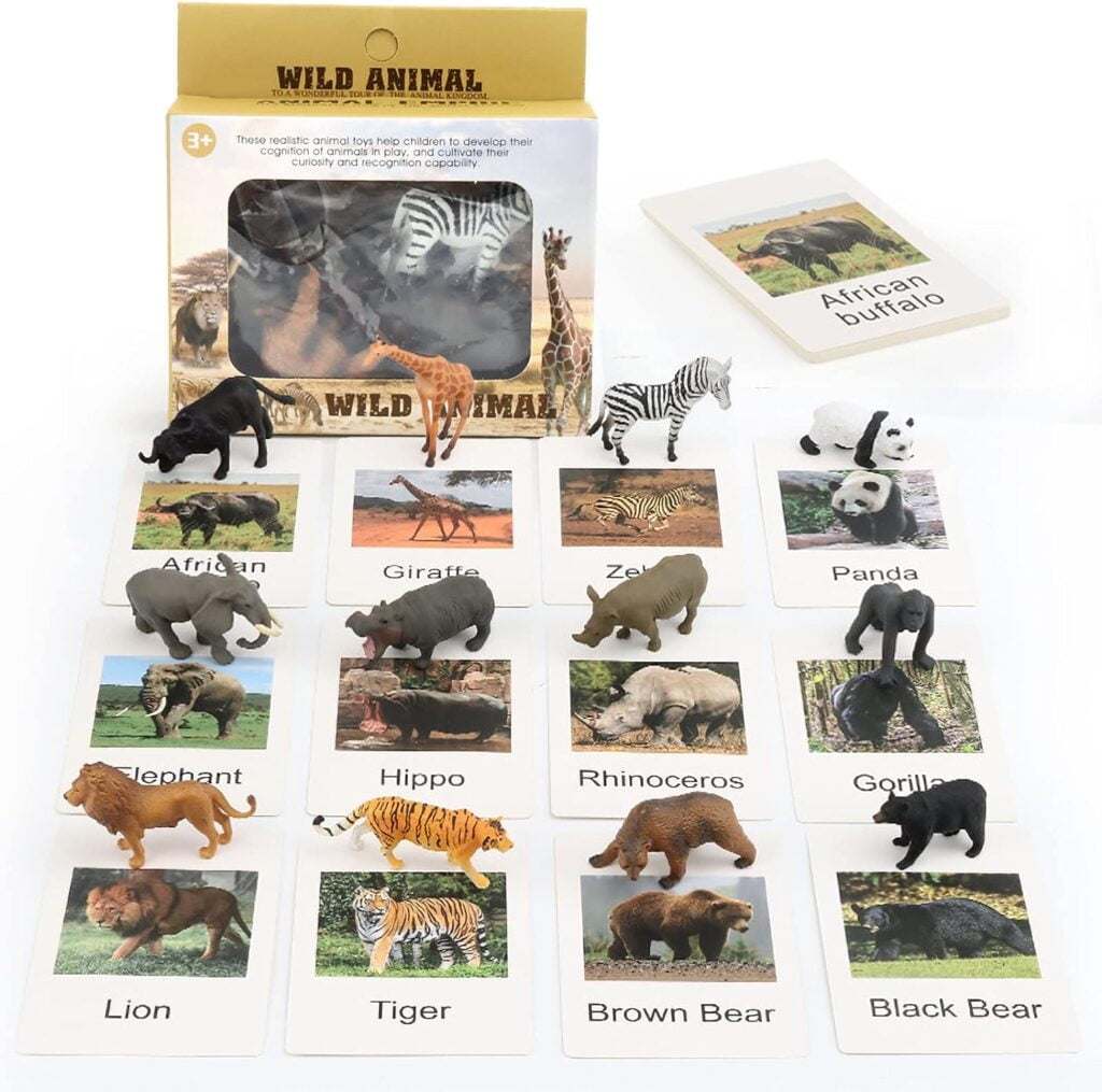 MIKNEKE Animal Figures with Flash Cards