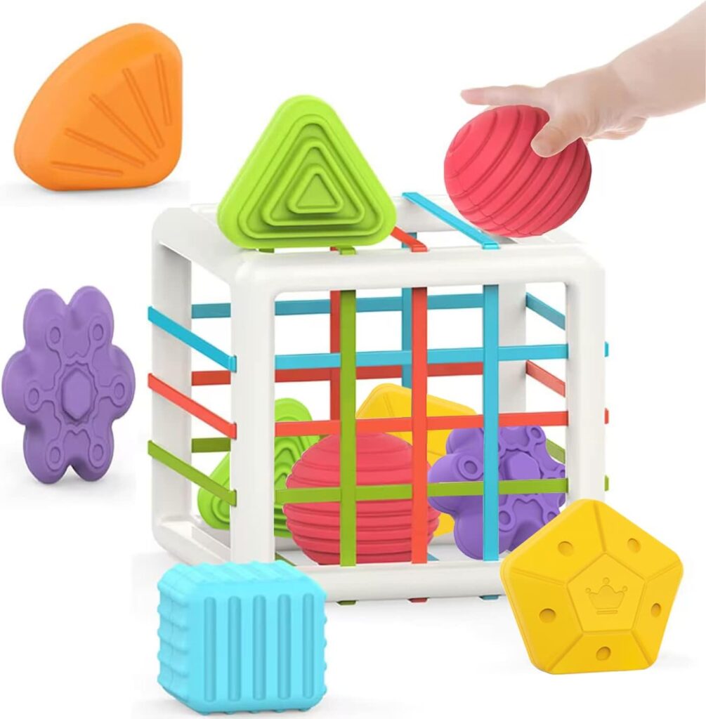 MINGKIDS Montessori Colorful Sorter Cube with Shapes 